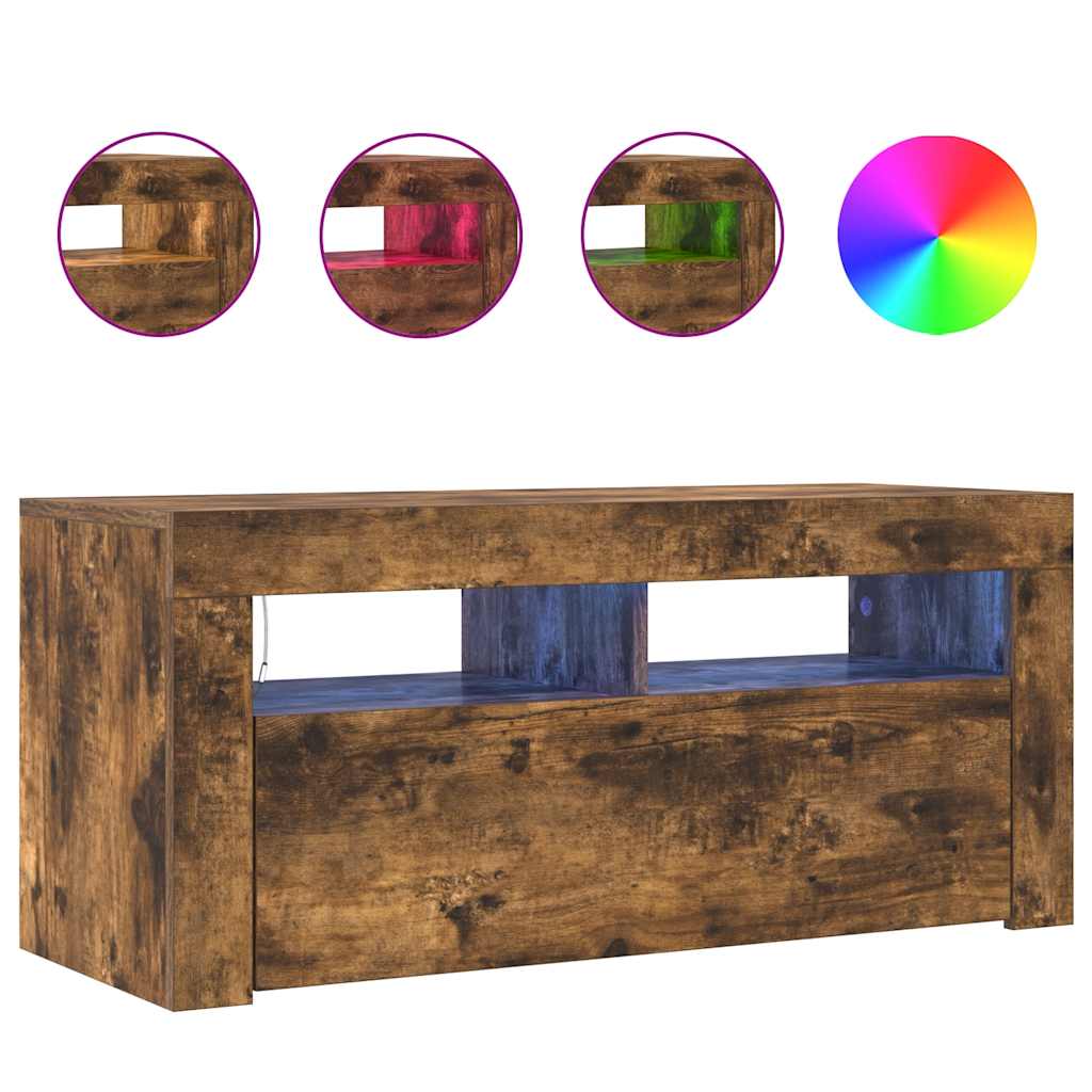 vidaXL Szafka pod TV z oświetleniem LED, przydymiony dąb, 90x35x40 cm