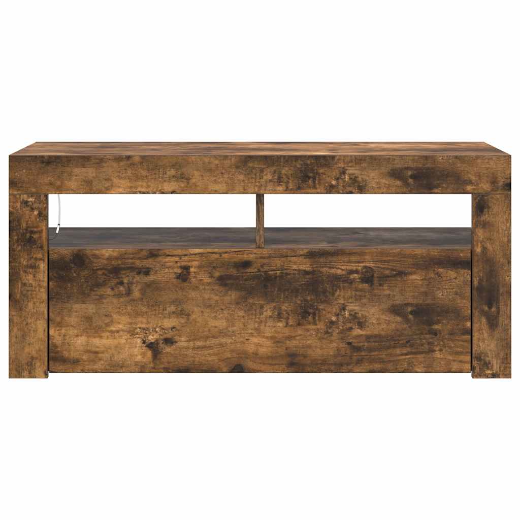vidaXL Szafka pod TV z oświetleniem LED, przydymiony dąb, 90x35x40 cm