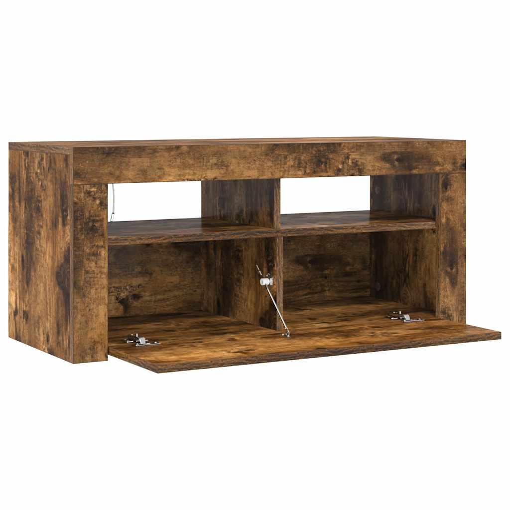 vidaXL Szafka pod TV z oświetleniem LED, przydymiony dąb, 90x35x40 cm