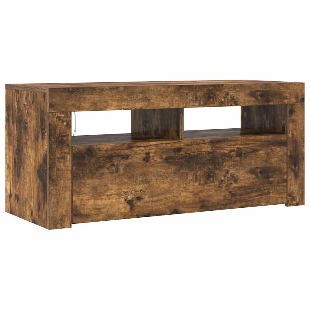 vidaXL Szafka pod TV z oświetleniem LED, przydymiony dąb, 90x35x40 cm