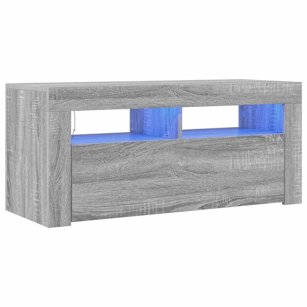 vidaXL Szafka pod TV z oświetleniem LED, szary dąb sonoma, 90x35x40 cm