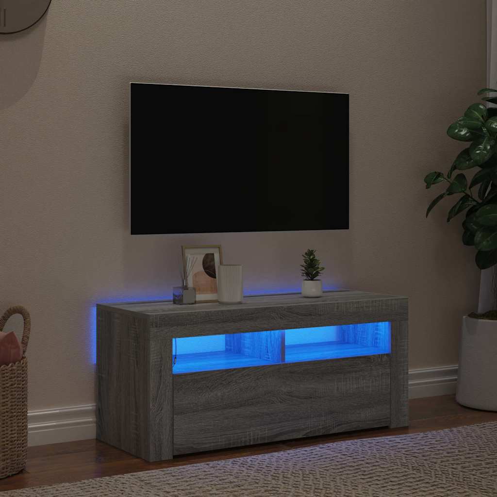 vidaXL Szafka pod TV z oświetleniem LED, szary dąb sonoma, 90x35x40 cm