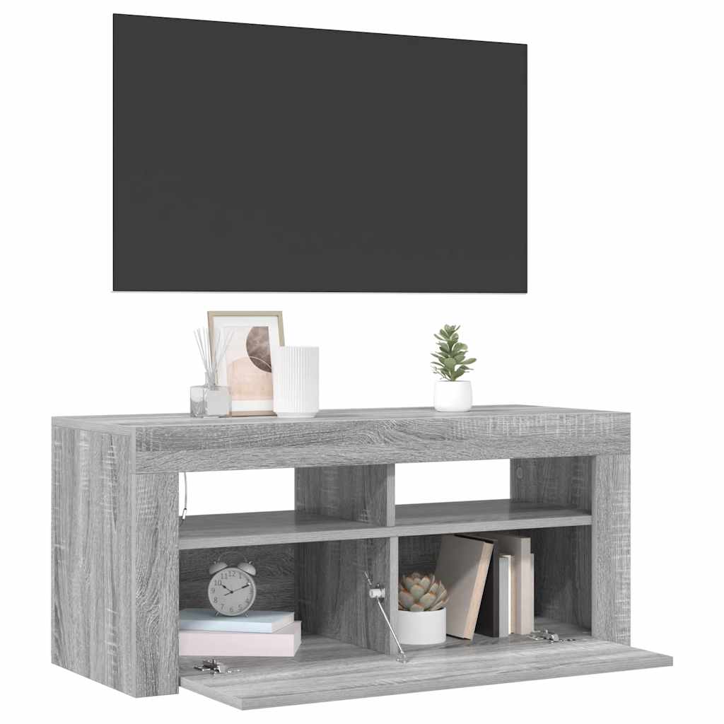 vidaXL Szafka pod TV z oświetleniem LED, szary dąb sonoma, 90x35x40 cm