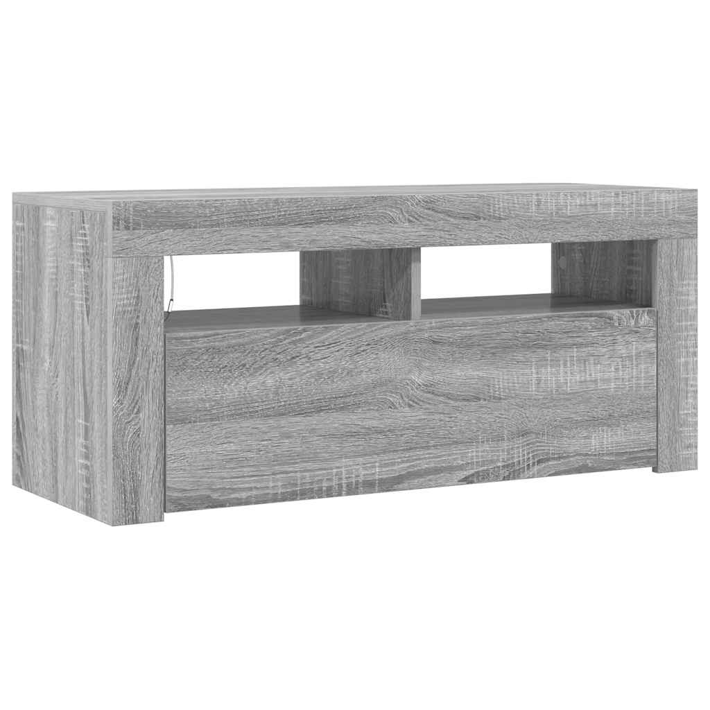 vidaXL Szafka pod TV z oświetleniem LED, szary dąb sonoma, 90x35x40 cm