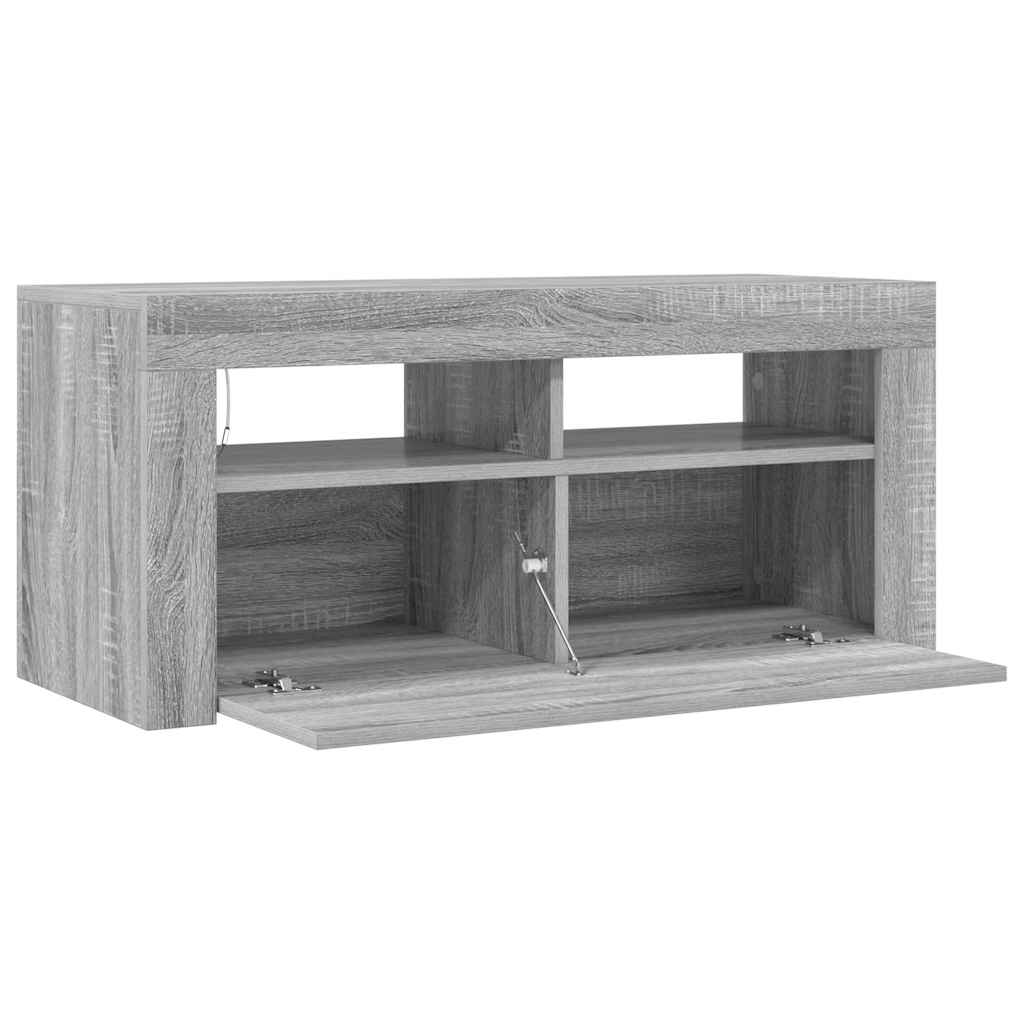 vidaXL Szafka pod TV z oświetleniem LED, szary dąb sonoma, 90x35x40 cm