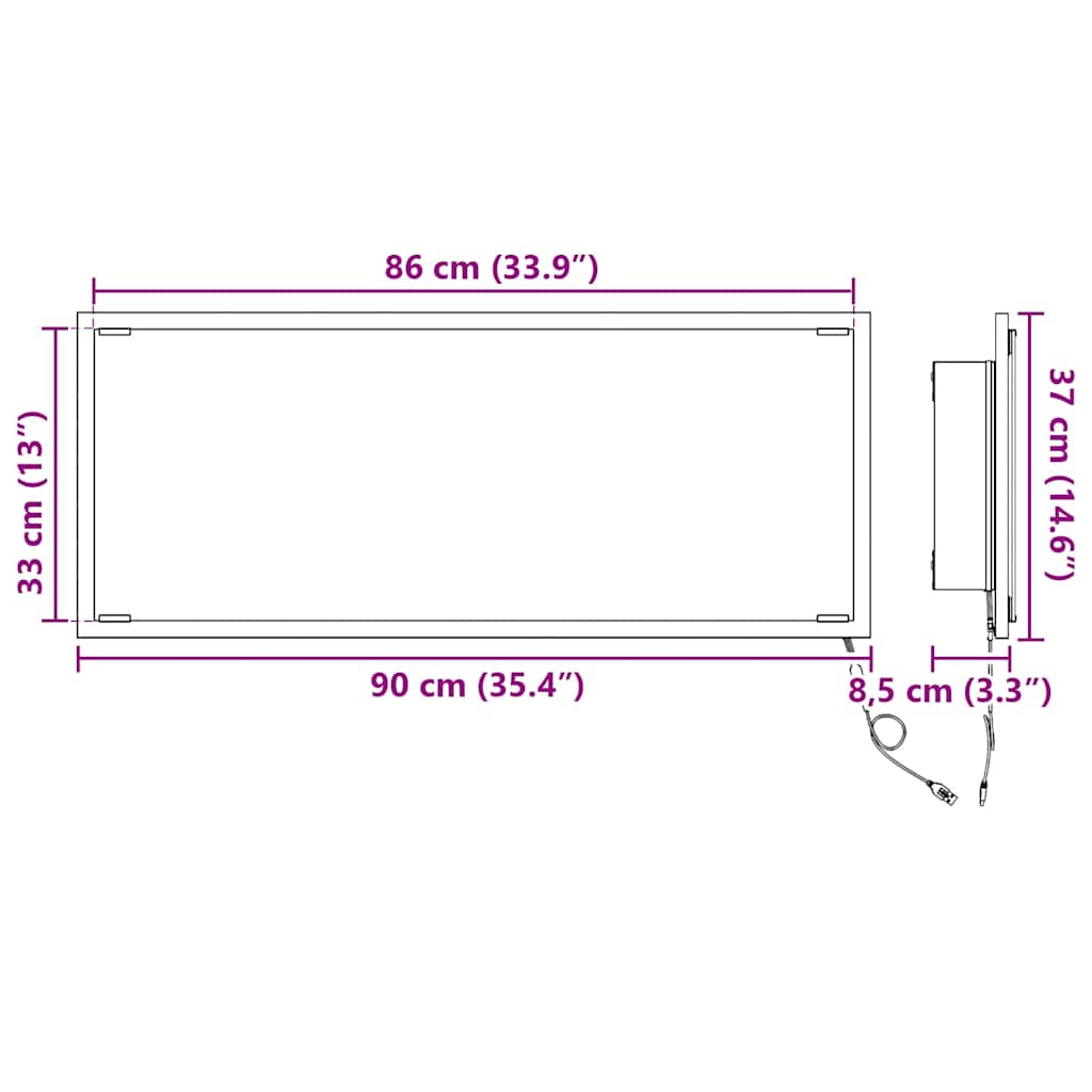 vidaXL Lustro Szary Sonoma 90 x 8,5 x 37 cm Materiał drewnopochodny