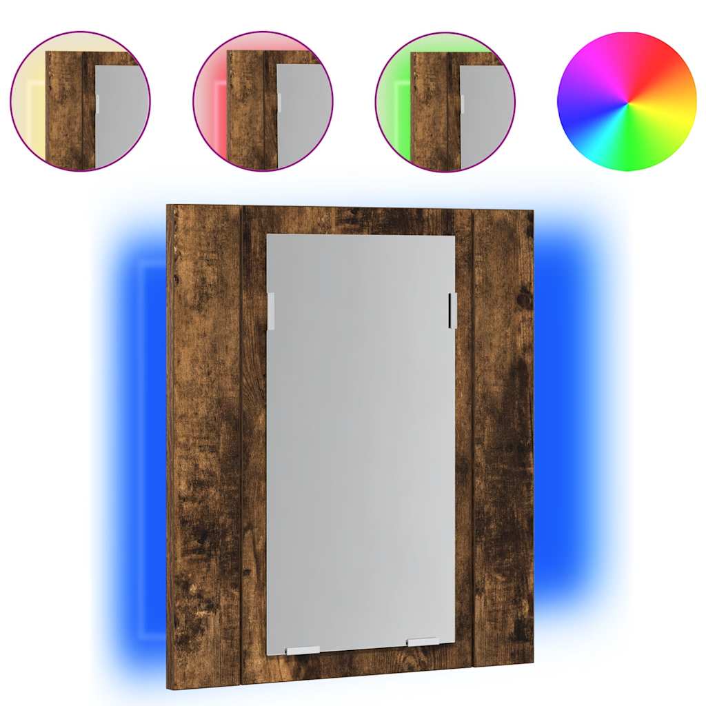 vidaXL Szafka łazienkowa z lustrem i LED, przydymiony dąb, 40x12x45 cm