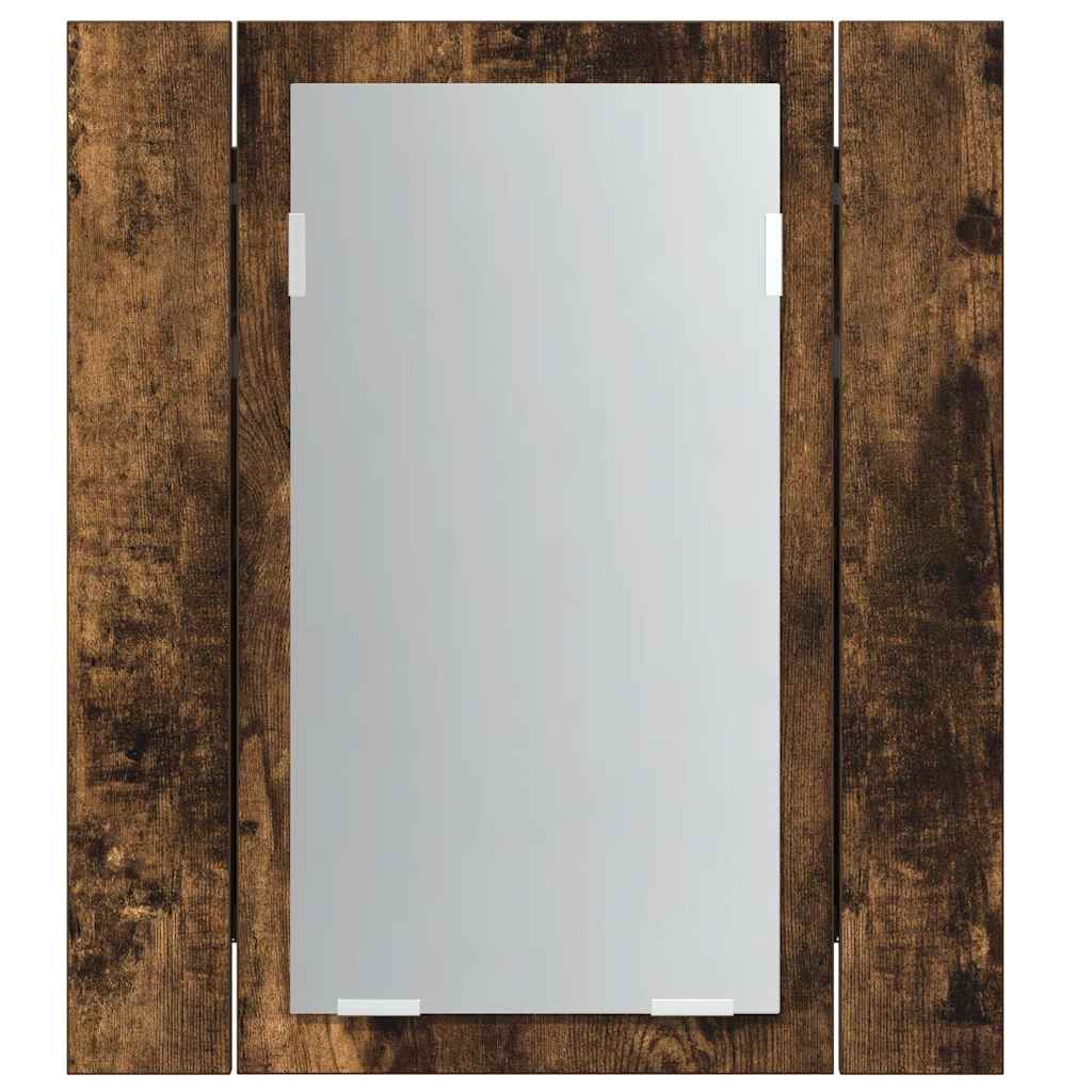 vidaXL Szafka łazienkowa z lustrem i LED, przydymiony dąb, 40x12x45 cm