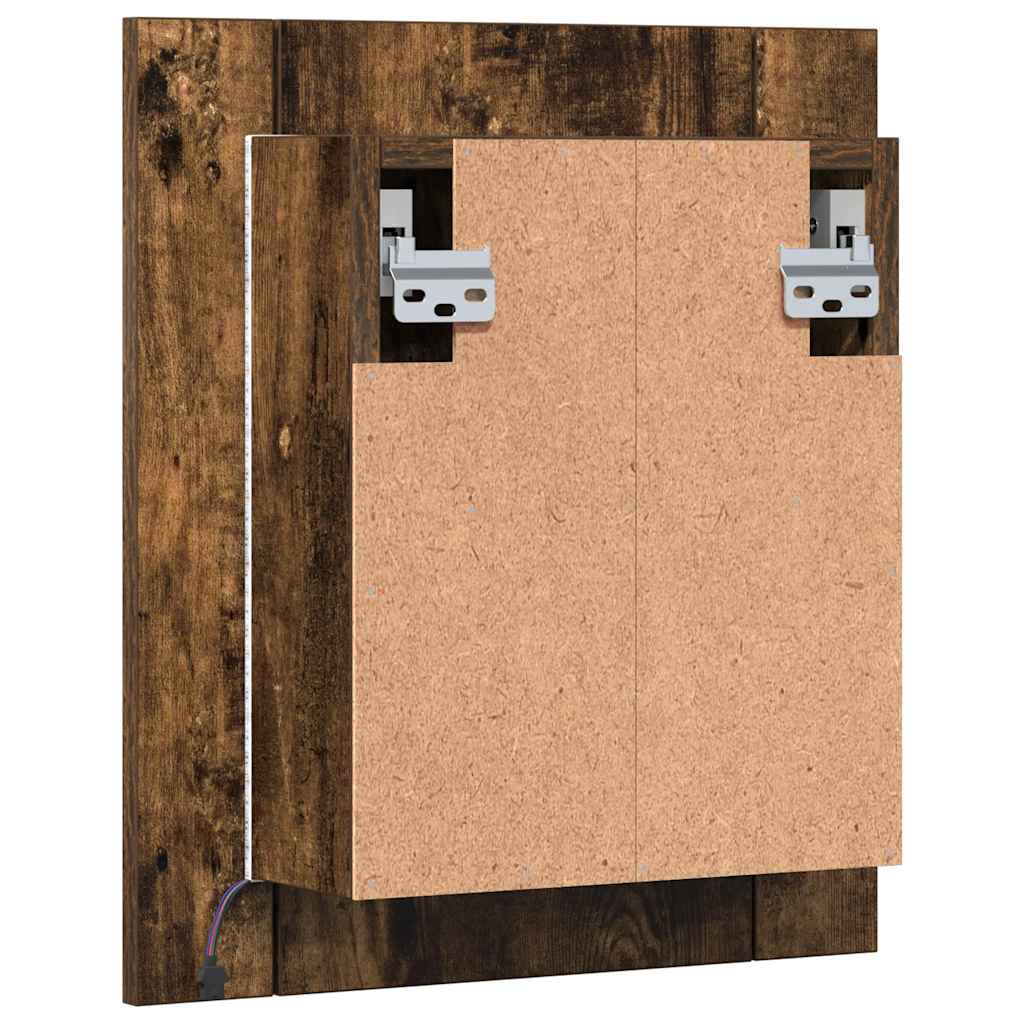 vidaXL Szafka łazienkowa z lustrem i LED, przydymiony dąb, 40x12x45 cm