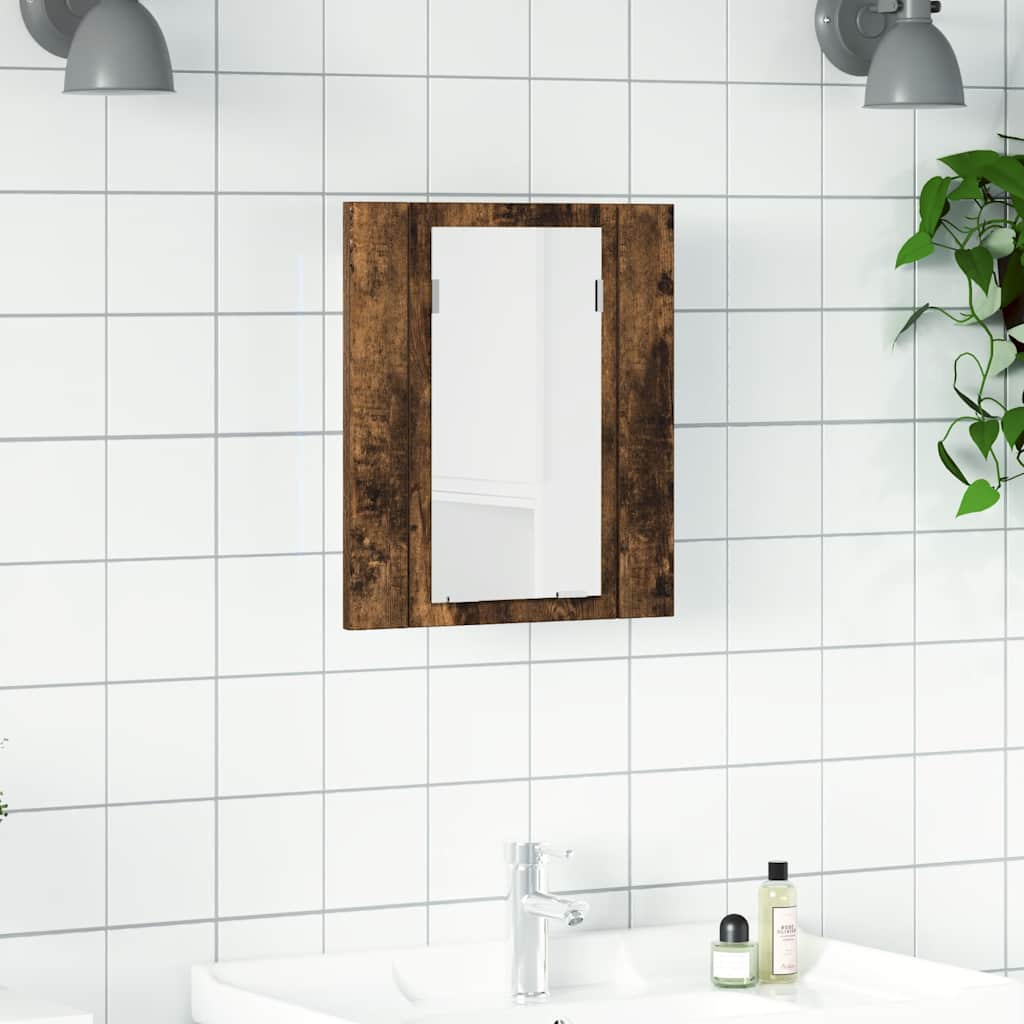 vidaXL Szafka łazienkowa z lustrem i LED, przydymiony dąb, 40x12x45 cm