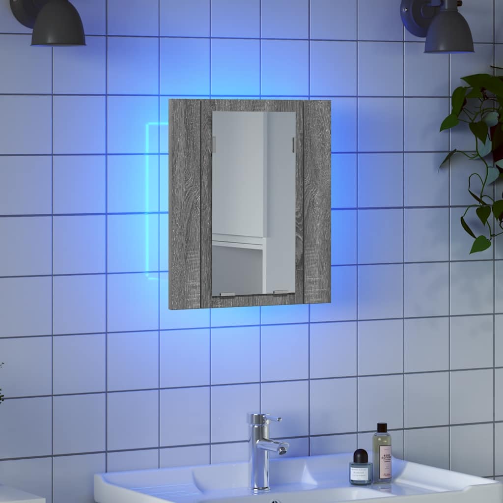 vidaXL Szafka łazienkowa z lustrem i LED, szary dąb sonoma 40x12x45 cm