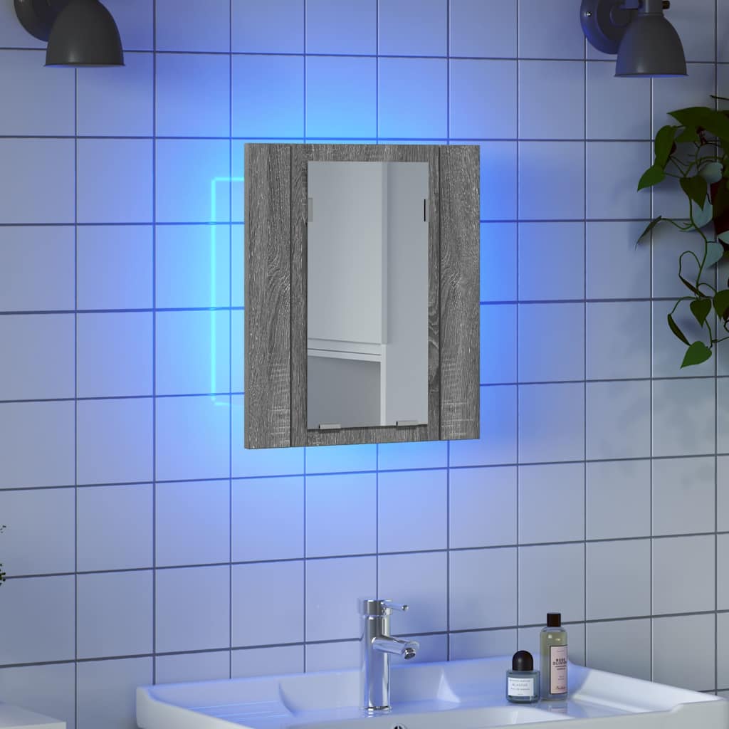 vidaXL Szafka łazienkowa z lustrem i LED, szary dąb sonoma 40x12x45 cm