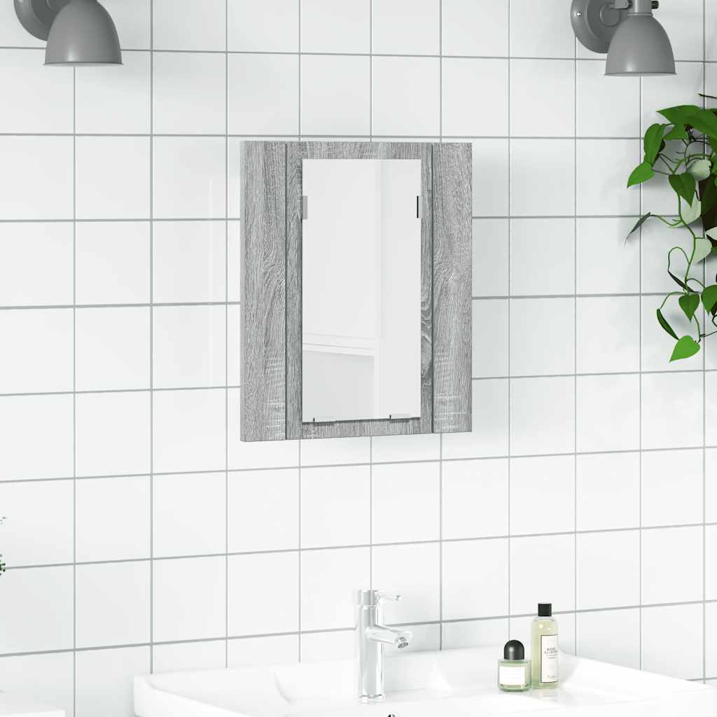 vidaXL Szafka łazienkowa z lustrem i LED, szary dąb sonoma 40x12x45 cm