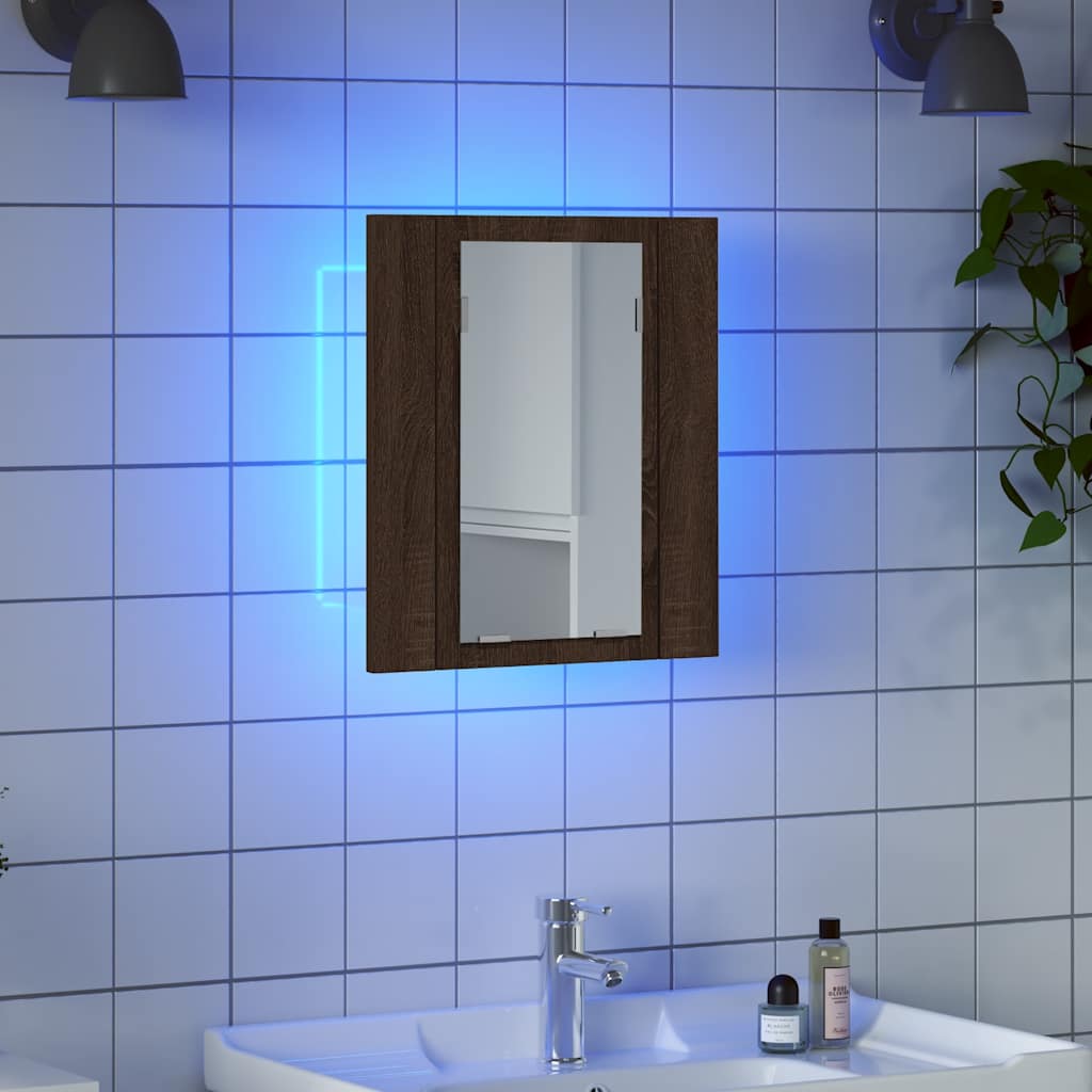 vidaXL Szafka łazienkowa z lustrem i LED, brązowy dąb, 40x12x45 cm
