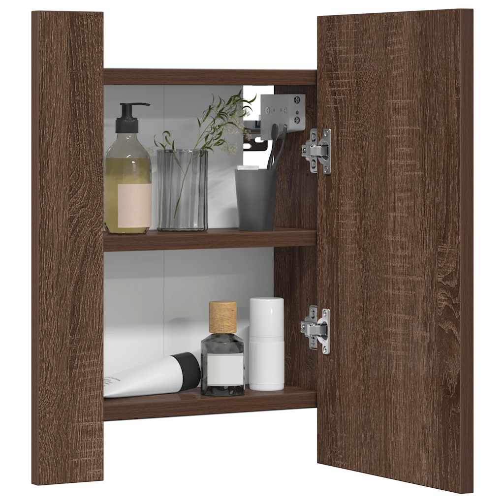 vidaXL Szafka łazienkowa z lustrem i LED, brązowy dąb, 40x12x45 cm