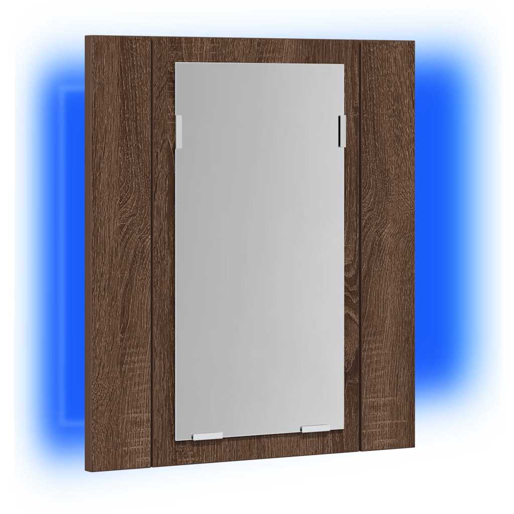 vidaXL Szafka łazienkowa z lustrem i LED, brązowy dąb, 40x12x45 cm