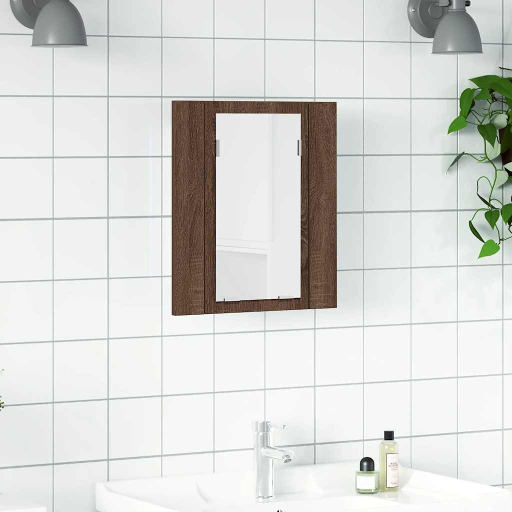 vidaXL Szafka łazienkowa z lustrem i LED, brązowy dąb, 40x12x45 cm