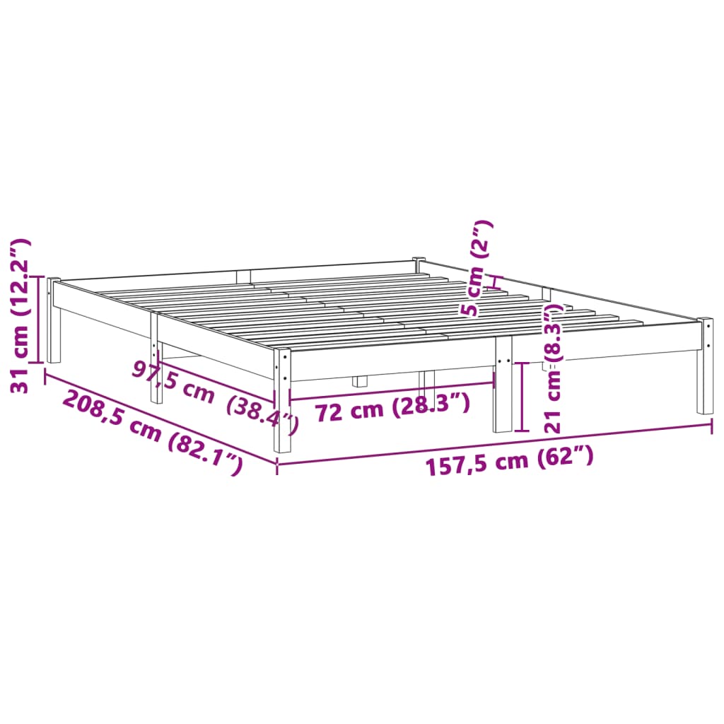 vidaXL Rama łóżka bez materaca, 152x203 cm, lite drewno sosnowe