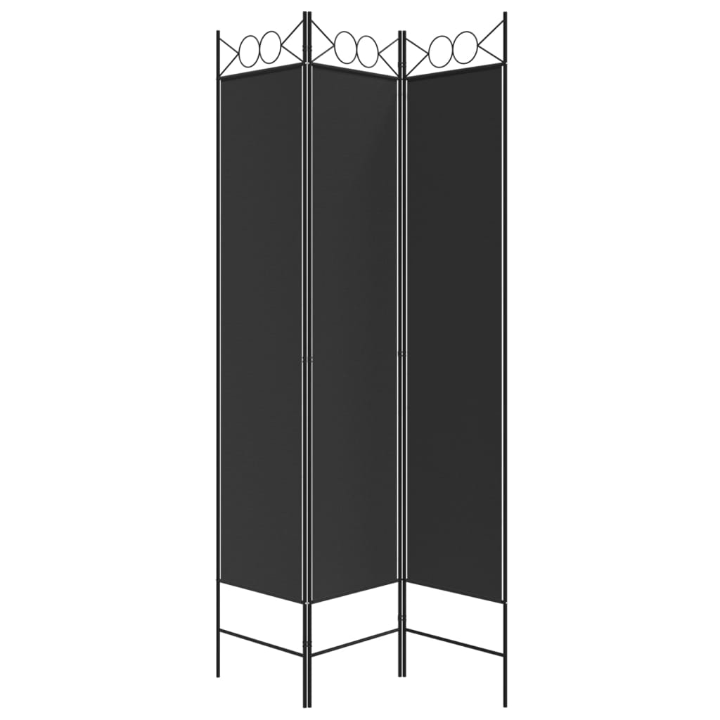 vidaXL Parawan 3-panelowy, czarny, 120x200 cm, tkanina