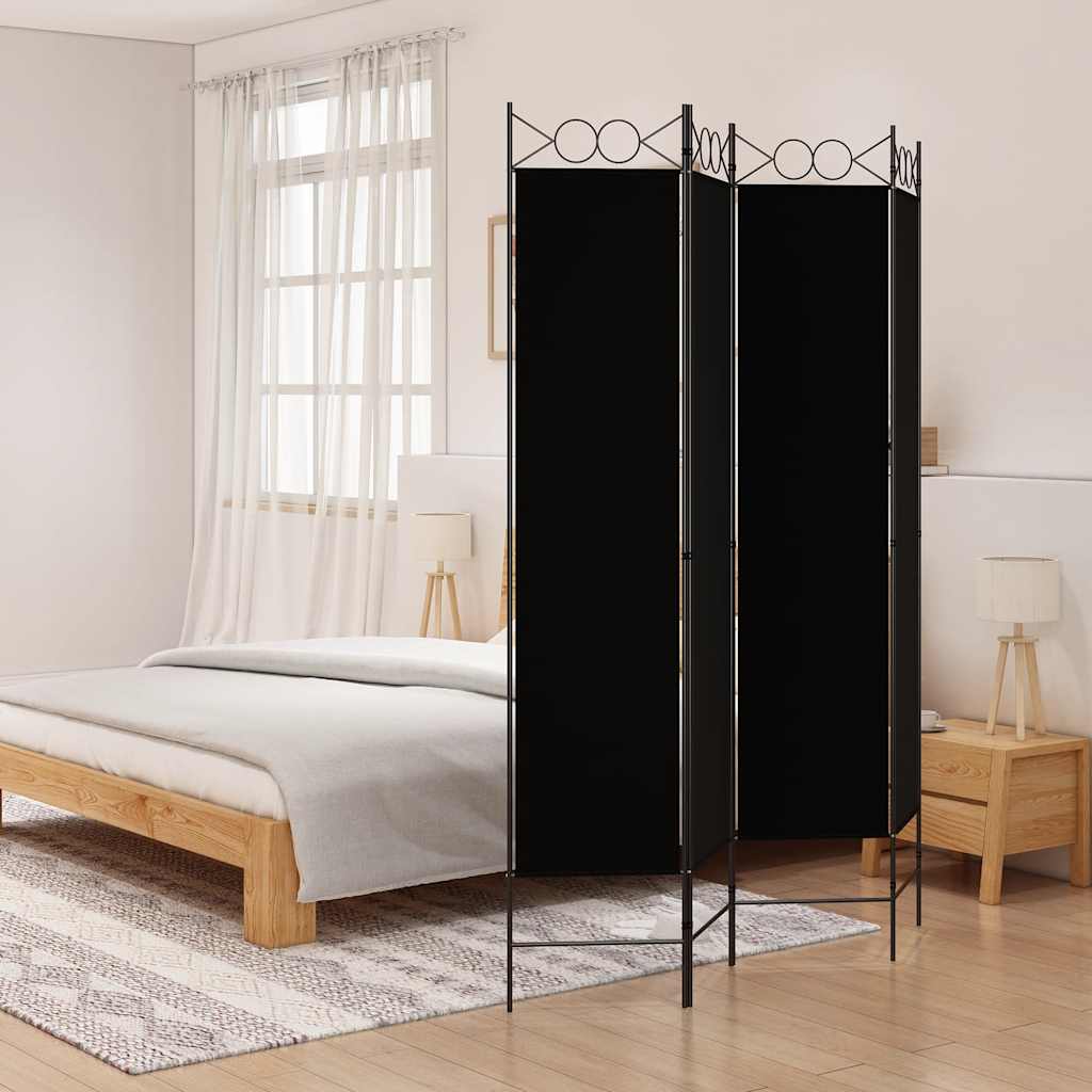 vidaXL Parawan 4-panelowy, czarny, 160x200 cm, tkanina