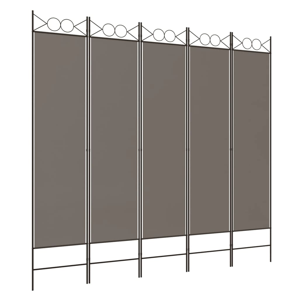 vidaXL Parawan 5-panelowy, antracytowy, 200x200 cm, tkanina