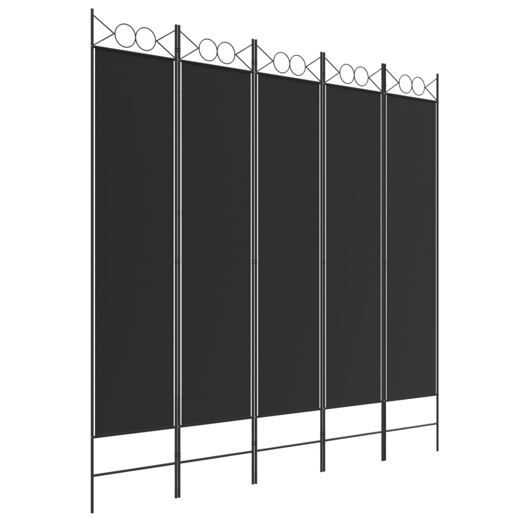 vidaXL Parawan 5-panelowy, czarny, 200x200 cm, tkanina