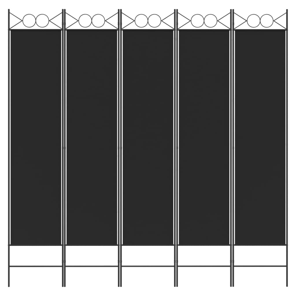 vidaXL Parawan 5-panelowy, czarny, 200x200 cm, tkanina