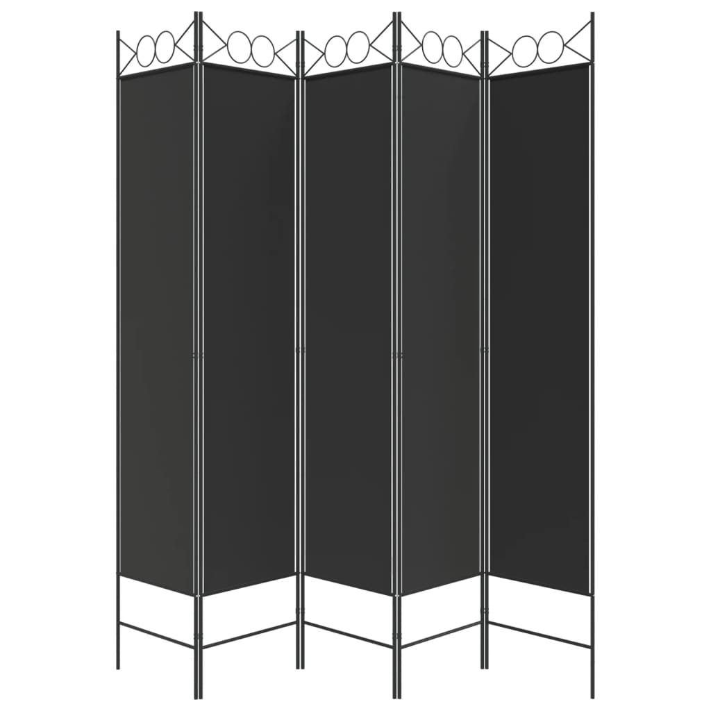 vidaXL Parawan 5-panelowy, czarny, 200x200 cm, tkanina