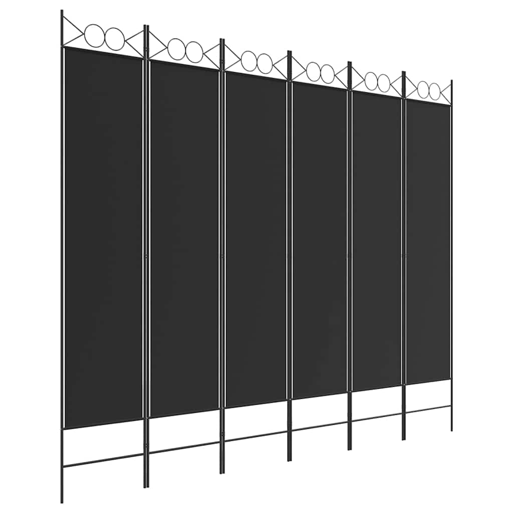 vidaXL Parawan 6-panelowy, czarny, 240x200 cm, tkanina