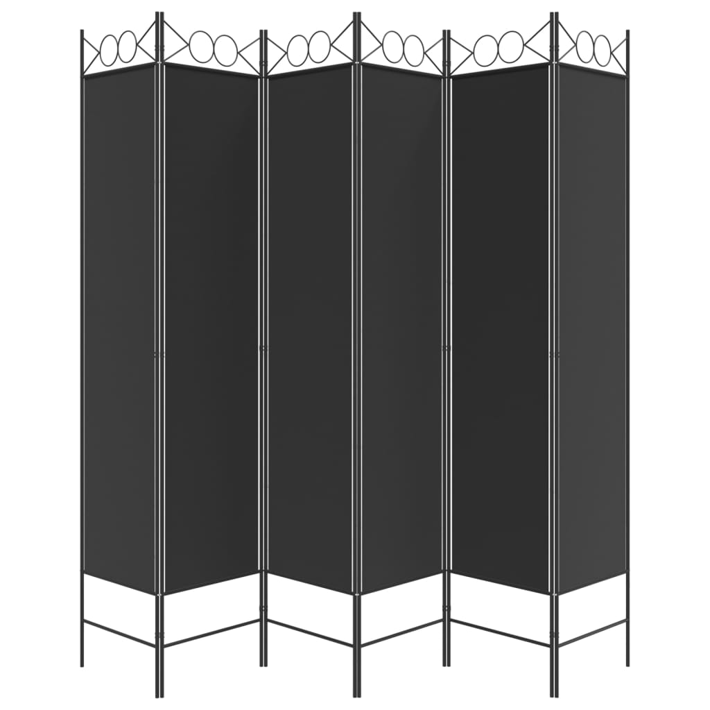 vidaXL Parawan 6-panelowy, czarny, 240x200 cm, tkanina