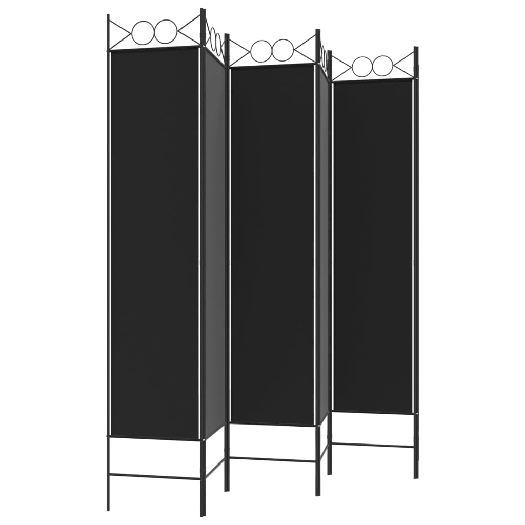 vidaXL Parawan 6-panelowy, czarny, 240x200 cm, tkanina