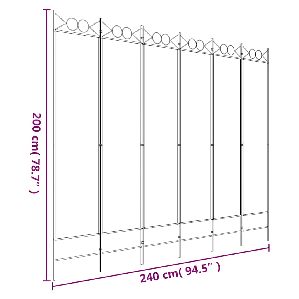 vidaXL Parawan 6-panelowy, czarny, 240x200 cm, tkanina