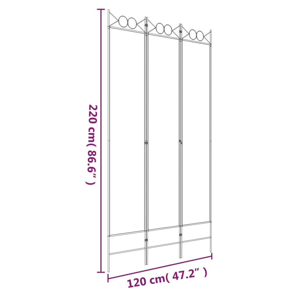 vidaXL Parawan 3-panelowy, biały, 120x220 cm, tkanina