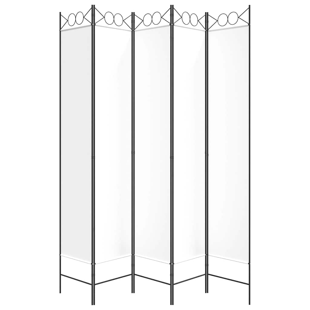vidaXL Parawan 5-panelowy, biały, 200x220 cm, tkanina