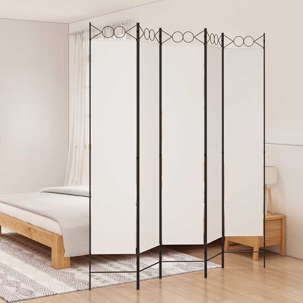 vidaXL Parawan 5-panelowy, biały, 200x220 cm, tkanina