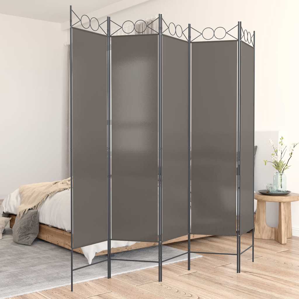 vidaXL Parawan 5-panelowy, antracytowy, 200x220 cm, tkanina