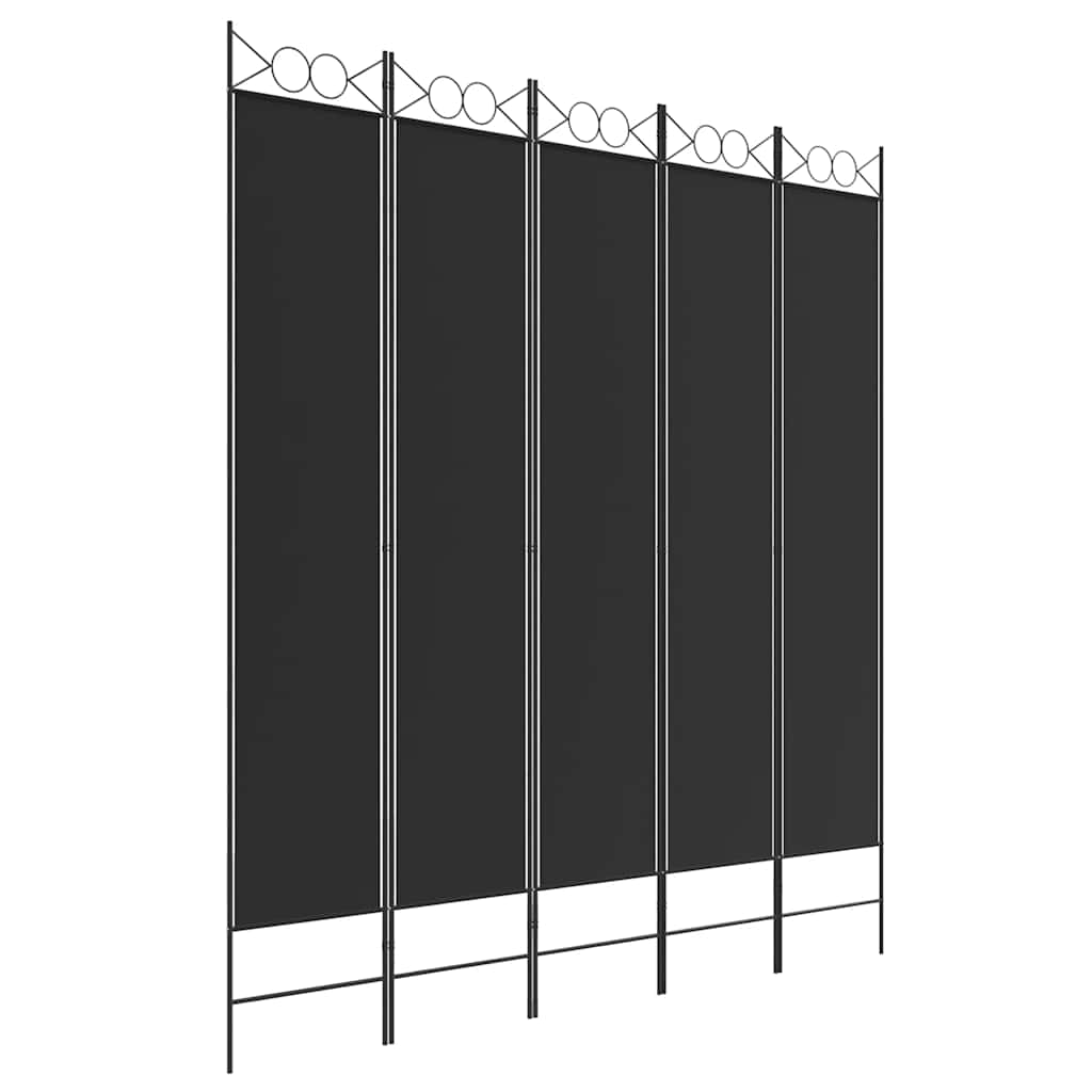 vidaXL Parawan 5-panelowy, czarny, 200x220 cm, tkanina