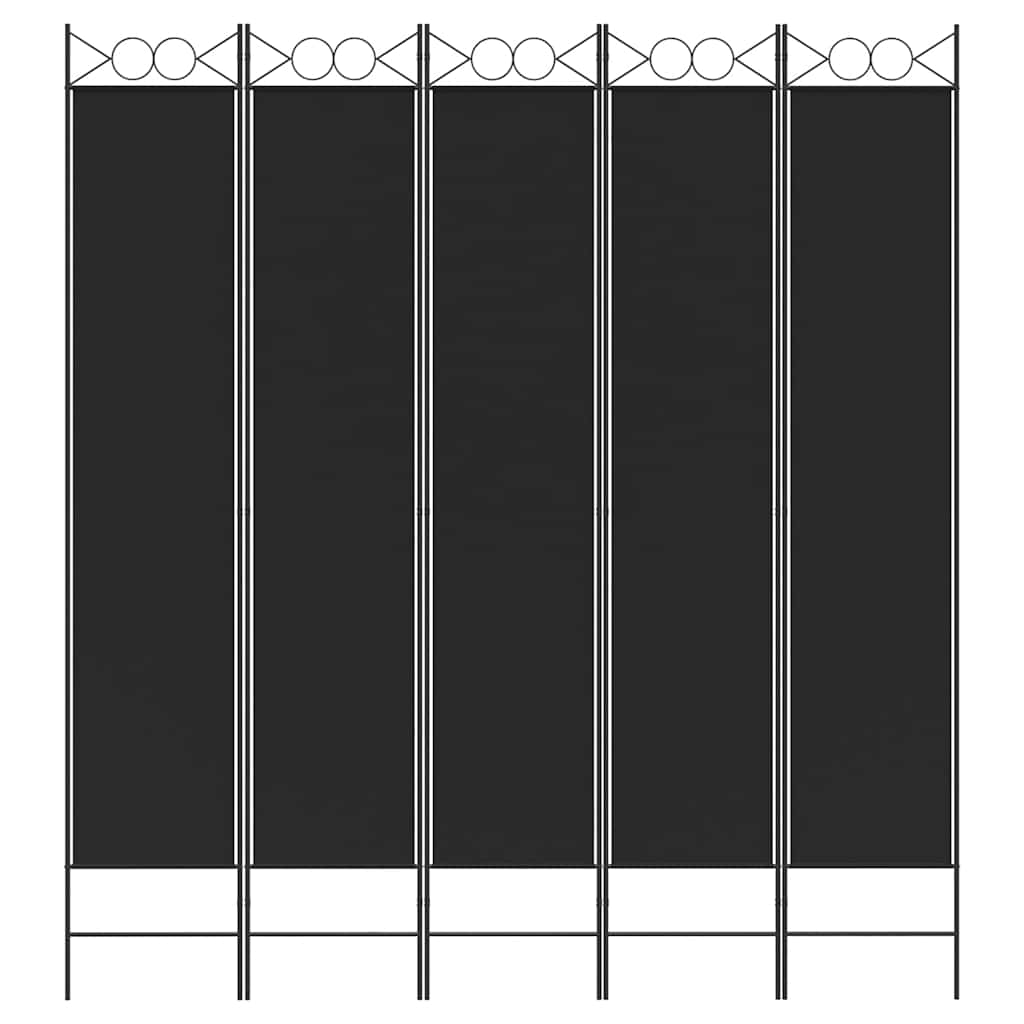 vidaXL Parawan 5-panelowy, czarny, 200x220 cm, tkanina