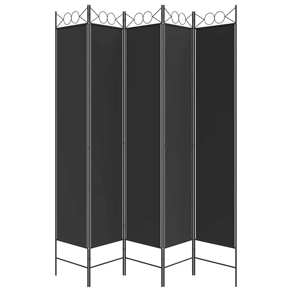 vidaXL Parawan 5-panelowy, czarny, 200x220 cm, tkanina