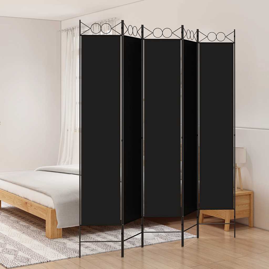 vidaXL Parawan 5-panelowy, czarny, 200x220 cm, tkanina