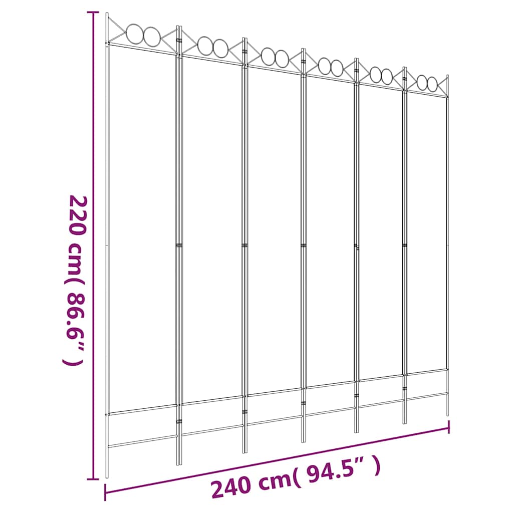 vidaXL Parawan 6-panelowy, czarny, 240x220 cm, tkanina