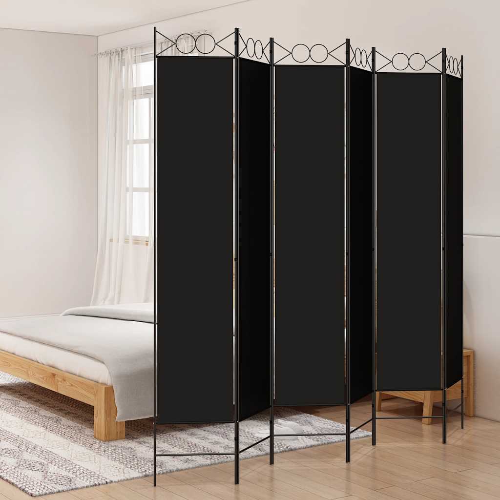 vidaXL Parawan 6-panelowy, czarny, 240x220 cm, tkanina