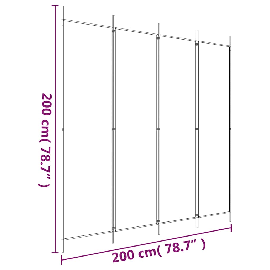 vidaXL Parawan 4-panelowy, czarny, 200x200 cm, tkanina