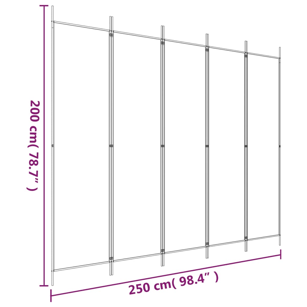 vidaXL Parawan 5-panelowy, biały, 250x200 cm, tkanina
