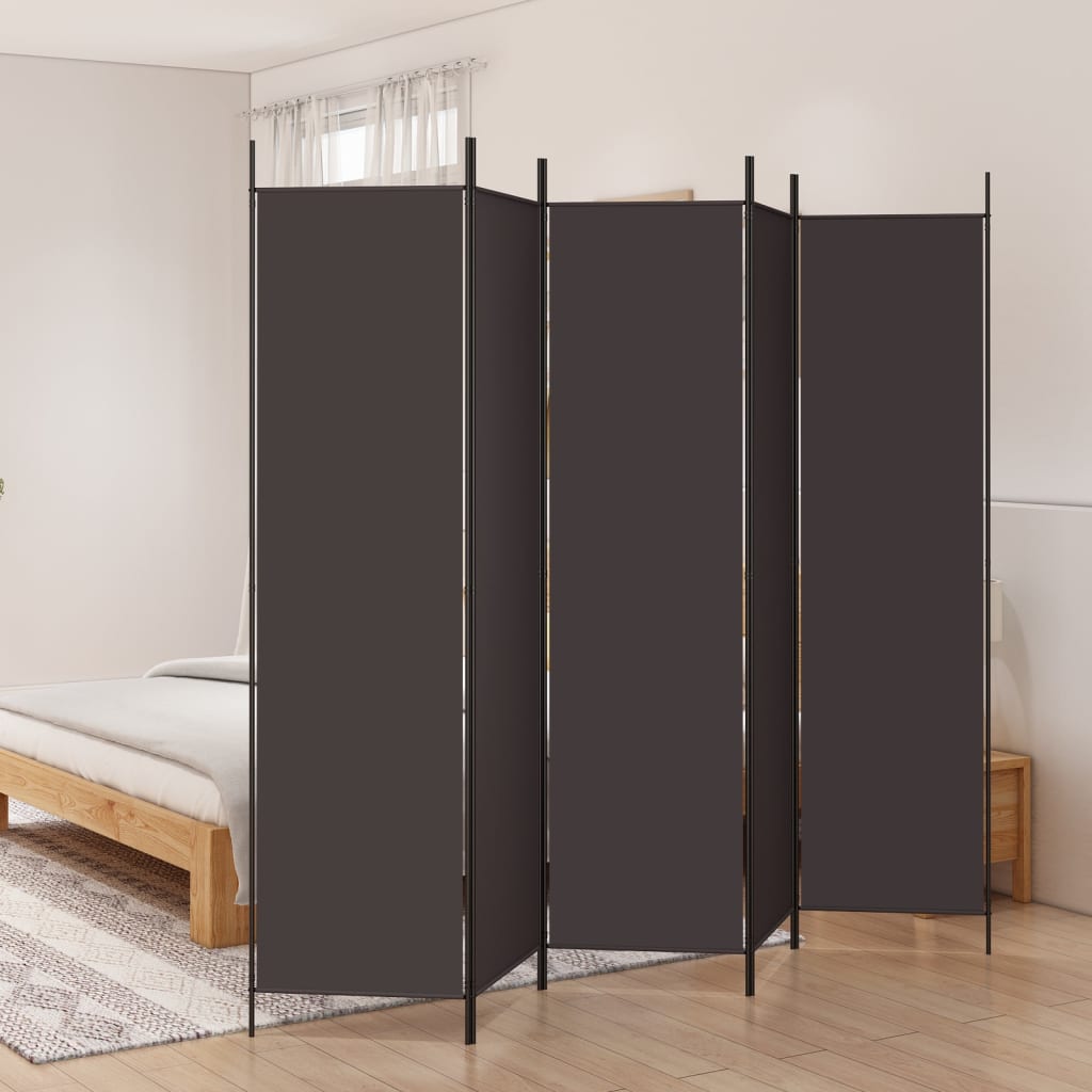 vidaXL Parawan 5-panelowy, brązowy, 250x200 cm, tkanina