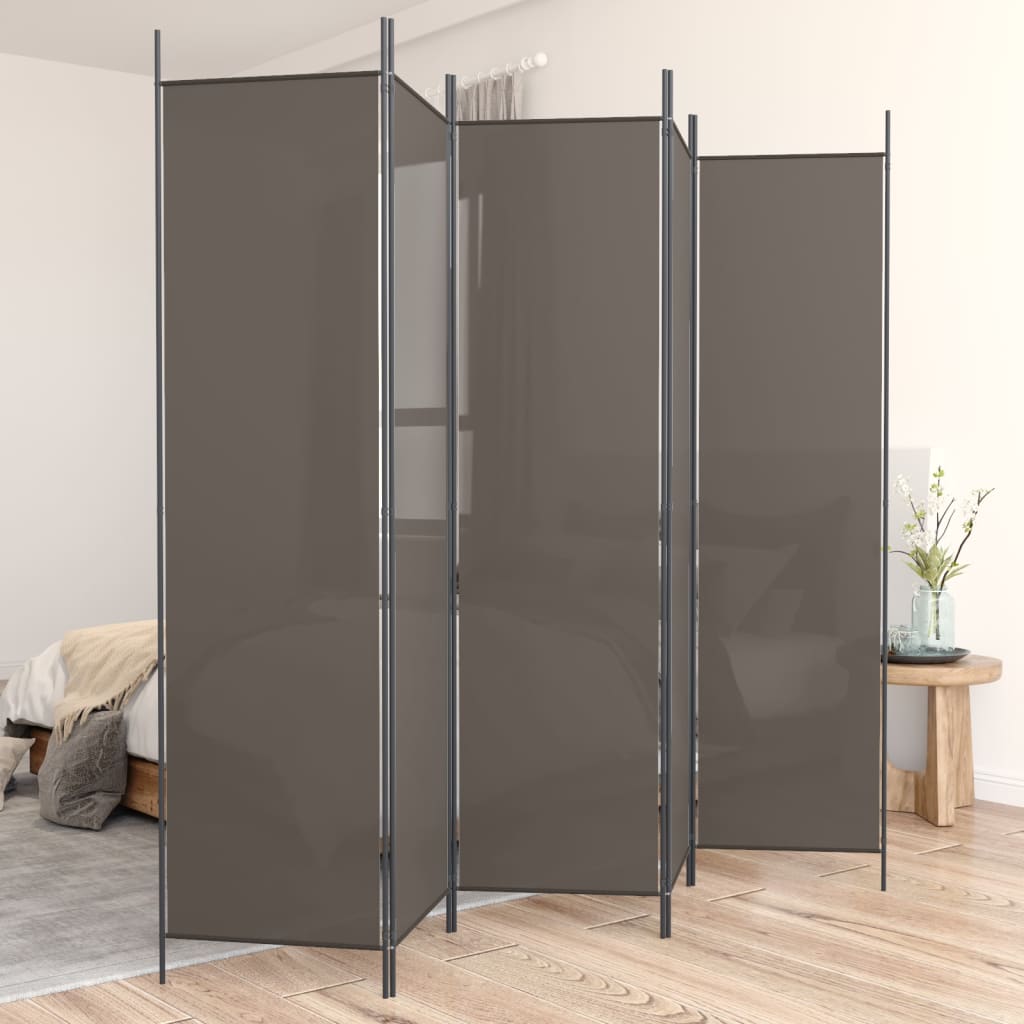 vidaXL Parawan 5-panelowy, antracytowy, 250x200 cm, tkanina