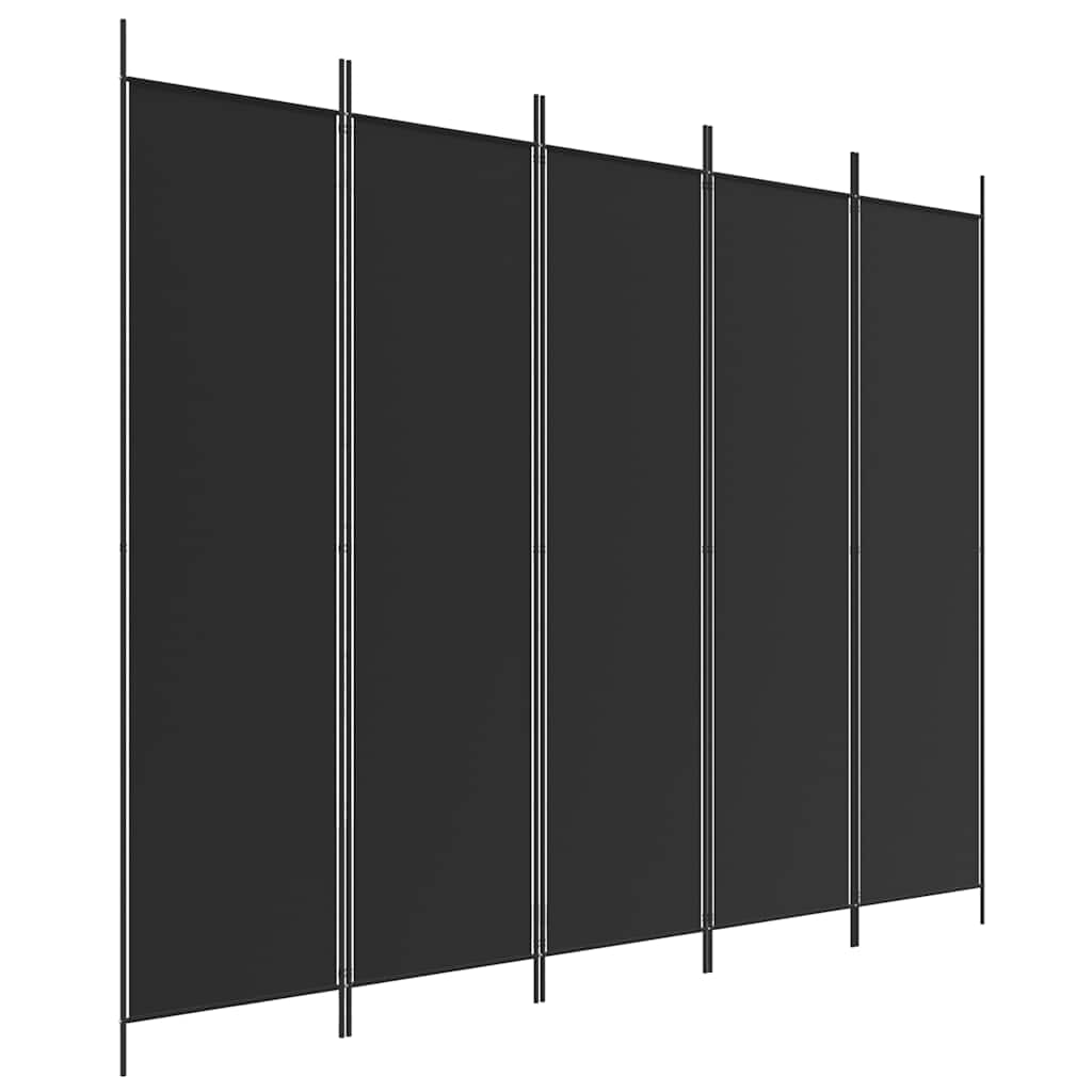 vidaXL Parawan 5-panelowy, czarny, 250x200 cm, tkanina