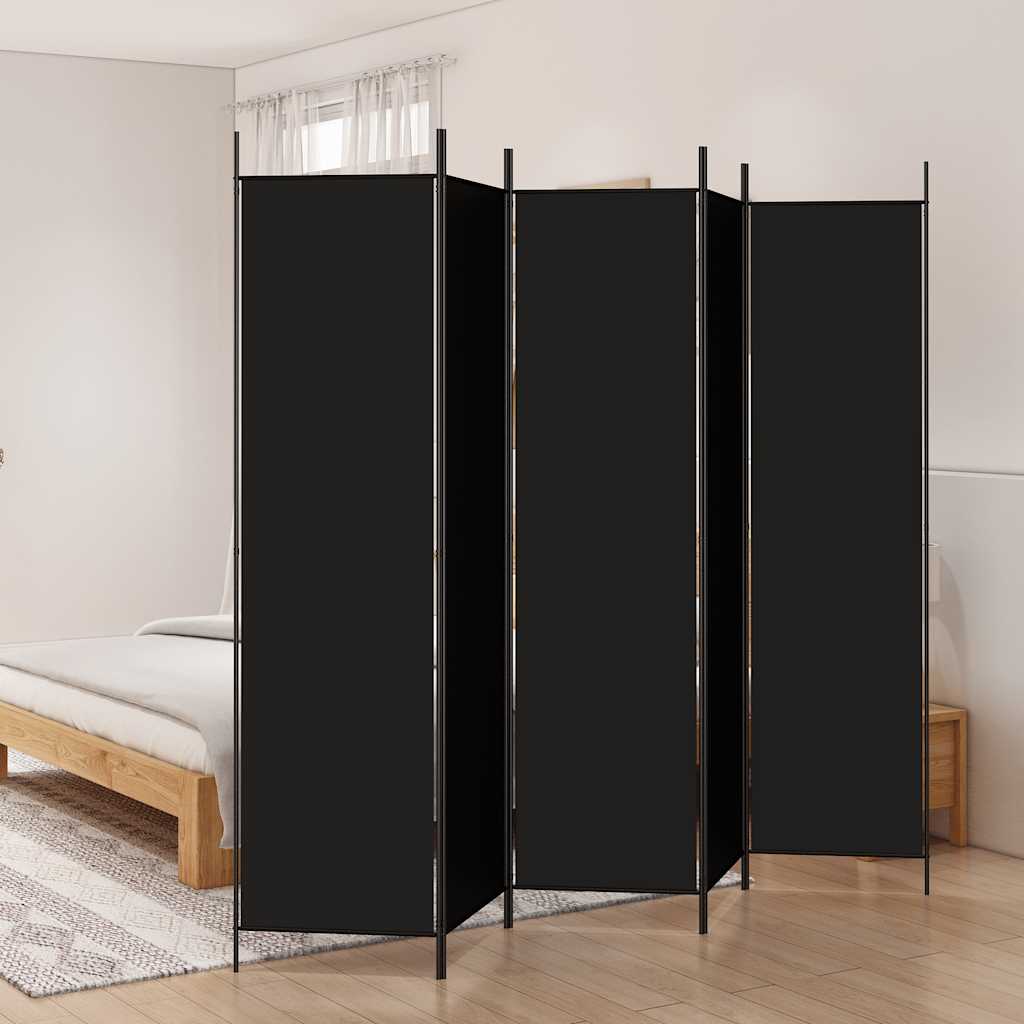 vidaXL Parawan 5-panelowy, czarny, 250x200 cm, tkanina