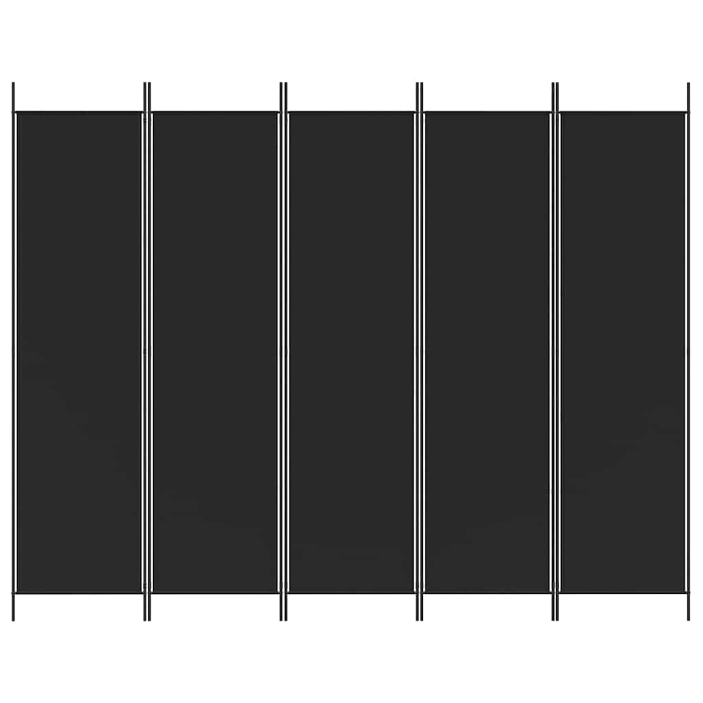 vidaXL Parawan 5-panelowy, czarny, 250x200 cm, tkanina