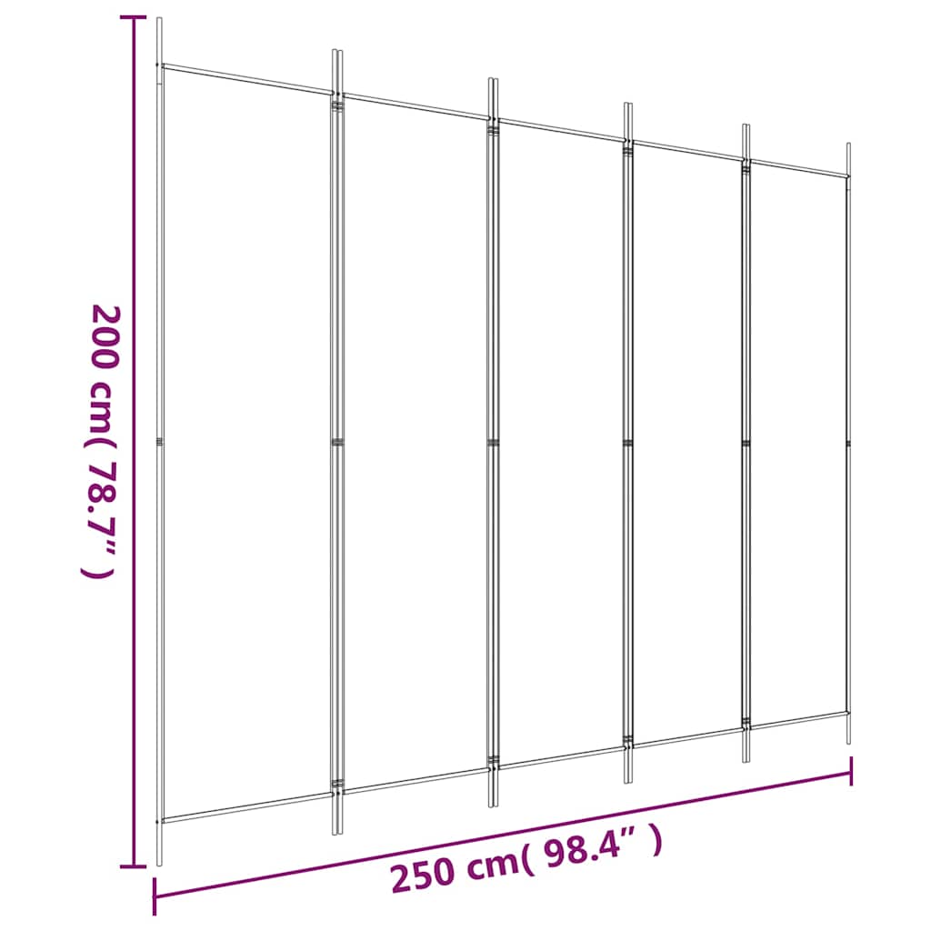 vidaXL Parawan 5-panelowy, czarny, 250x200 cm, tkanina